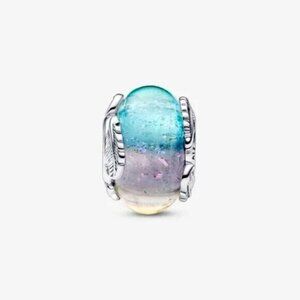 ✅Pandora Multicolour Murano Glass & Curved Feather Charm